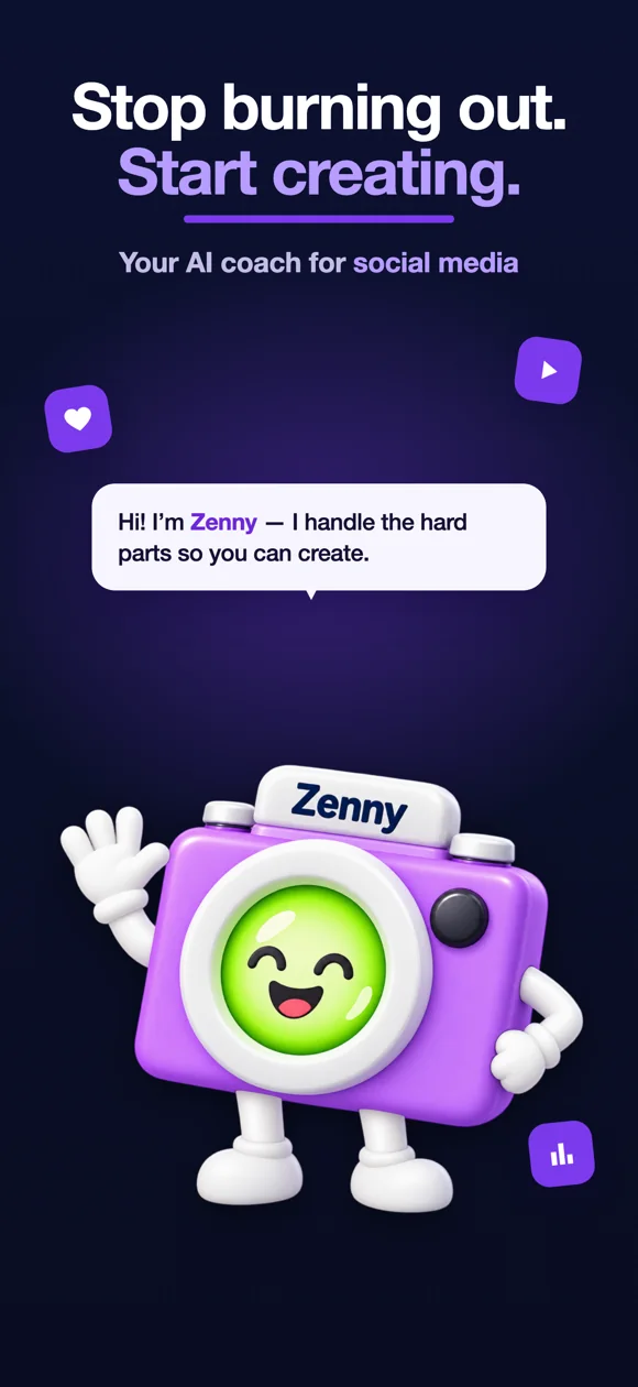 CreatorZen screen: Zenny, the AI coach, says hello