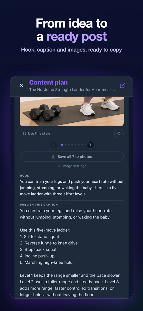 CreatorZen screen: a ready-to-publish content plan